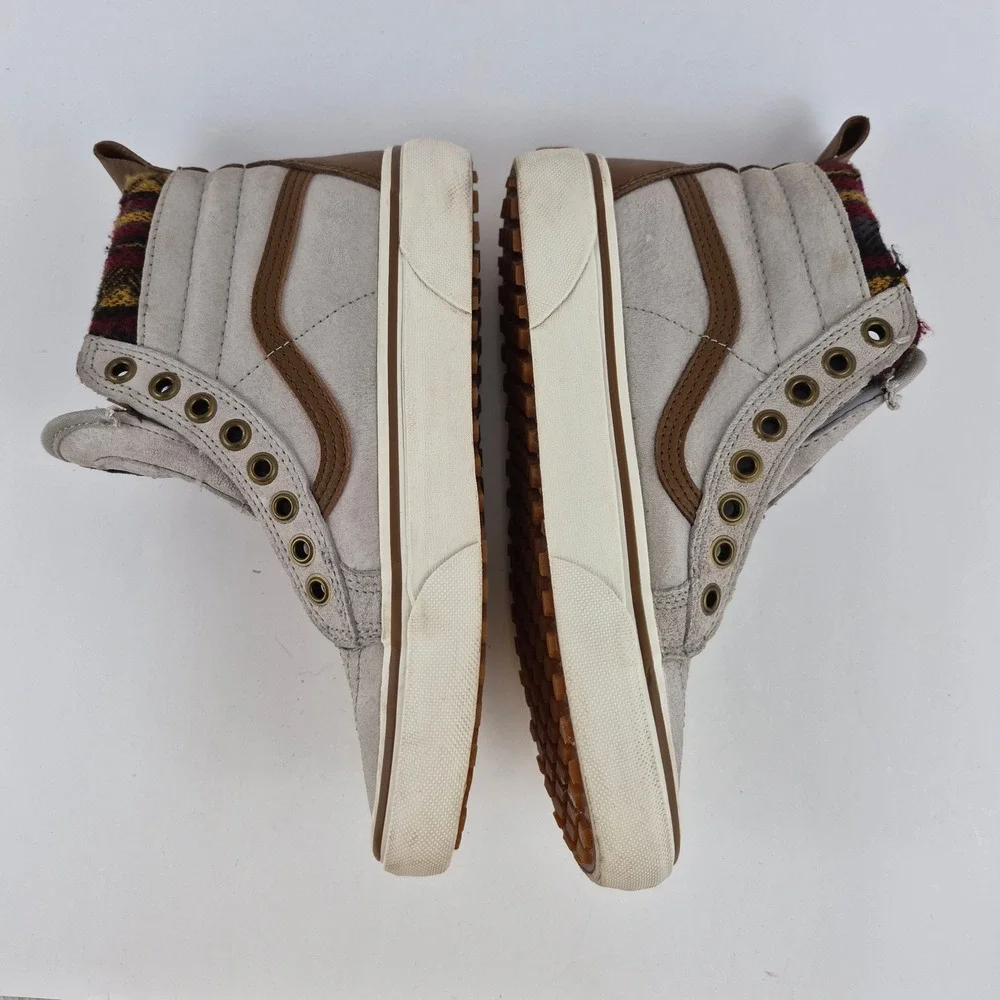 Vans Sk8-Hi MTE Gray Suede Brown Leather Flannel Lined Sneakers Men 6 Women 7.5